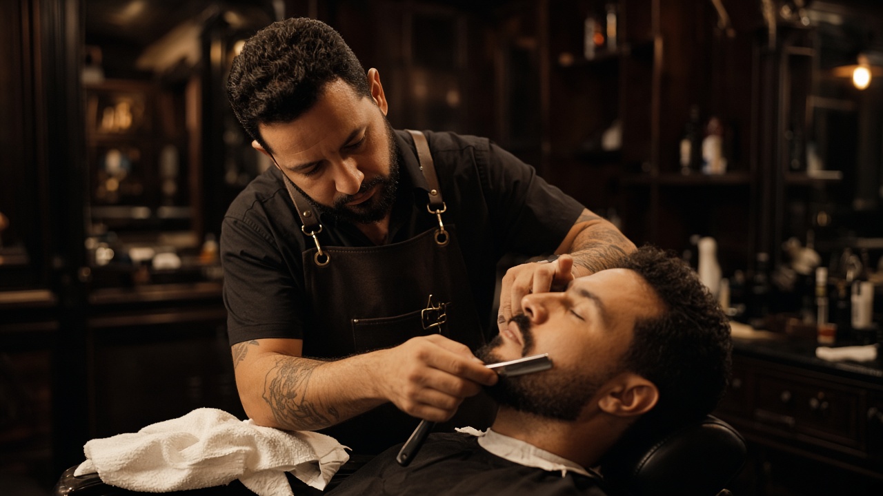 Barbeiro finalizando um corte na Fiel